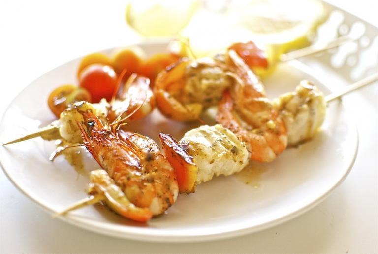 Brocheta de rape - Spies van zeeduivel en gambas