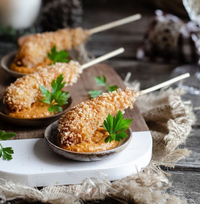 Langostinos Crujientes con Romesco - Krokante garnalen met Romesco