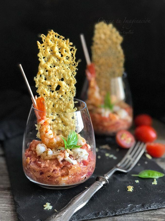 Tomates Cherry estofados con Gambas y Feta - Gestoofde kerstomaatjes met garnalen en feta