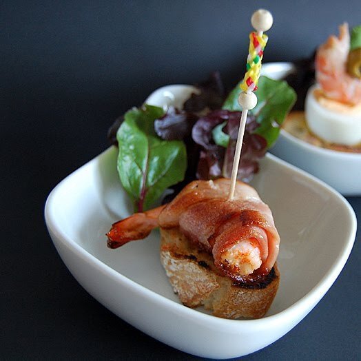 Pinxtots con Langostinos y Tocino - Pinxtots met gamba en bacon