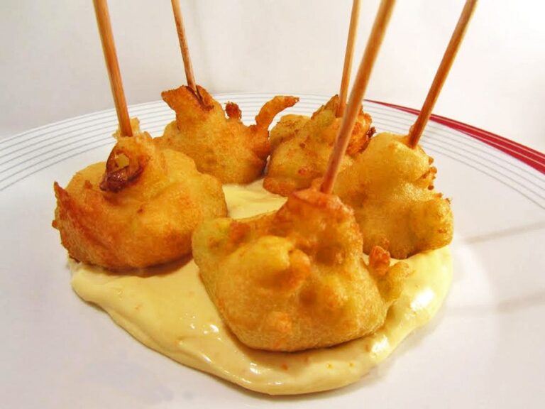 Brócoli rebozado con almendra y mayonesa de naranja - Gebakken broccoli met amandelen en sinaasappelmayonaise